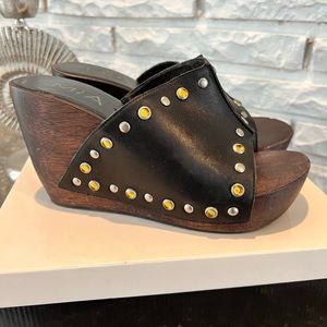 MIA Shelby Black Leather Studded Platform Wedges Sz 6